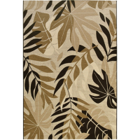 Carpete In & Out Garden Chenille Folhas Bege Preto 123x180